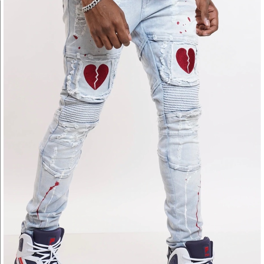 Lover Boy Paint Splatter Jean - Light Blue